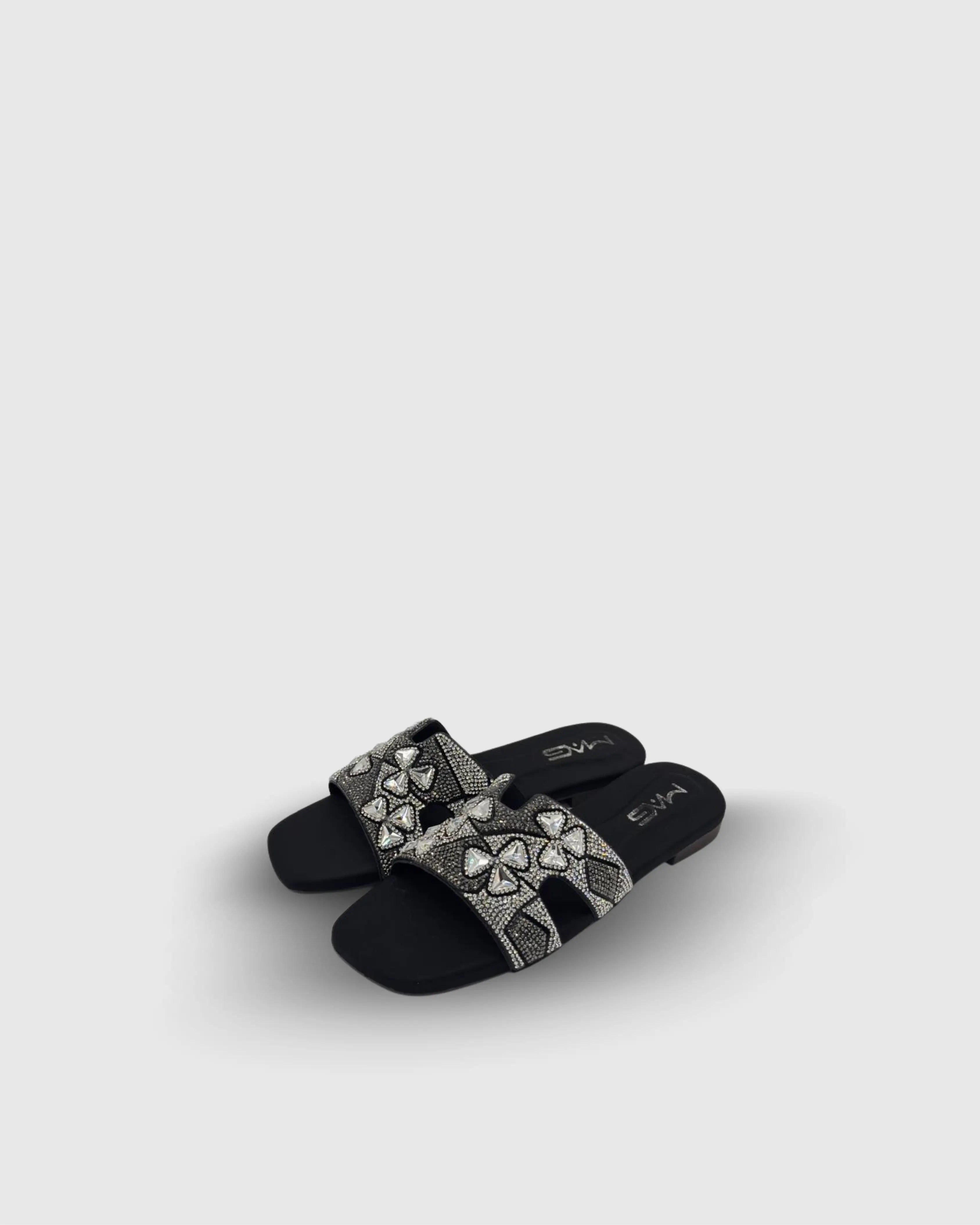 Black crystal slides flats for party wear and casual wear - Mag Lifestyle