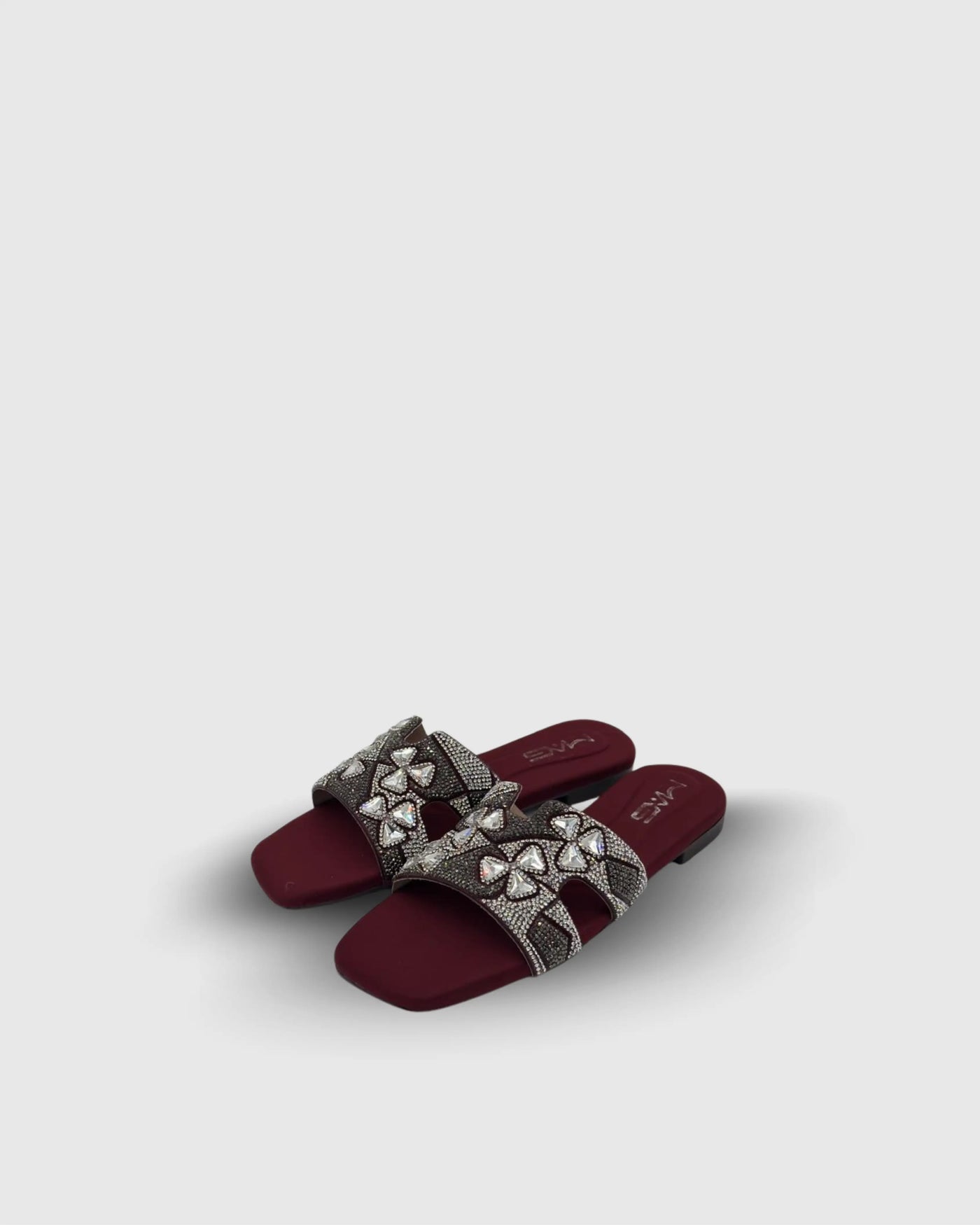 Maroon crystal slides flats for party wear and casual wear - Mag Lifestyle