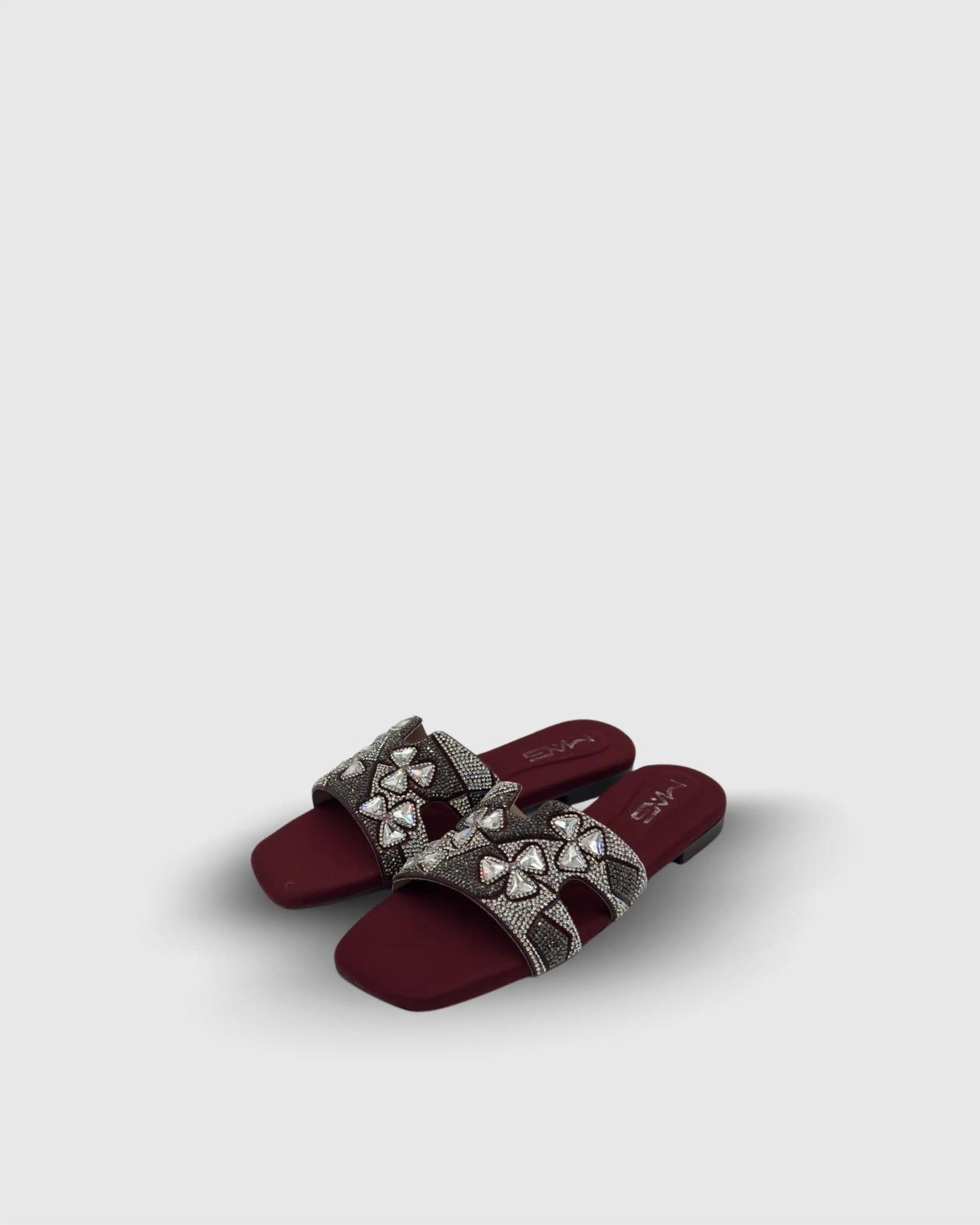 Maroon crystal slides flats for party wear and casual wear - Mag Lifestyle