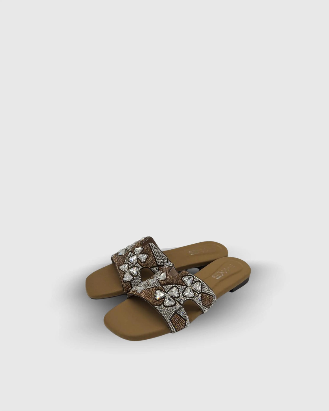 Brown crystal slides flats for party wear and casual wear - Mag Lifestyle