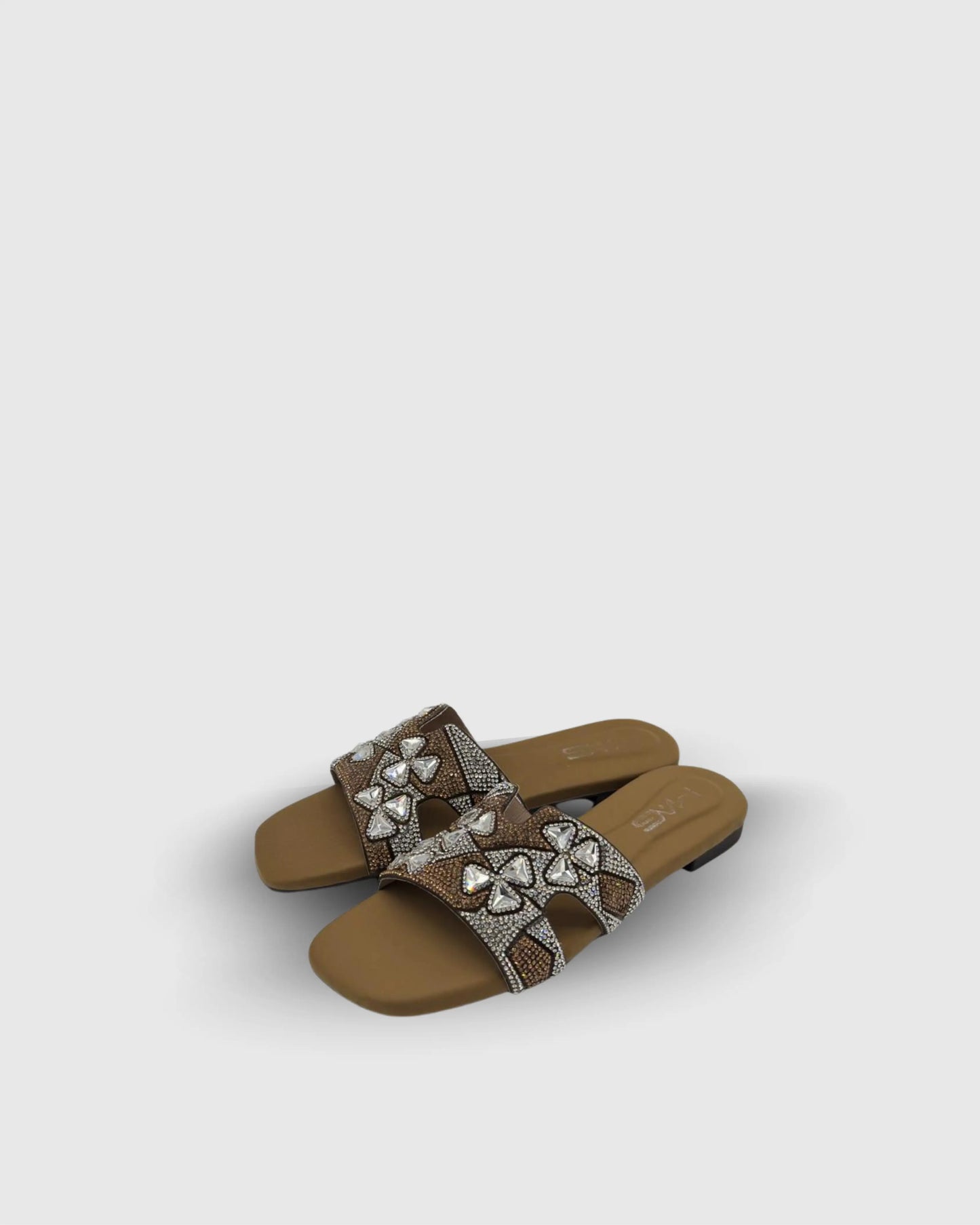 Brown crystal slides flats for party wear and casual wear - Mag Lifestyle