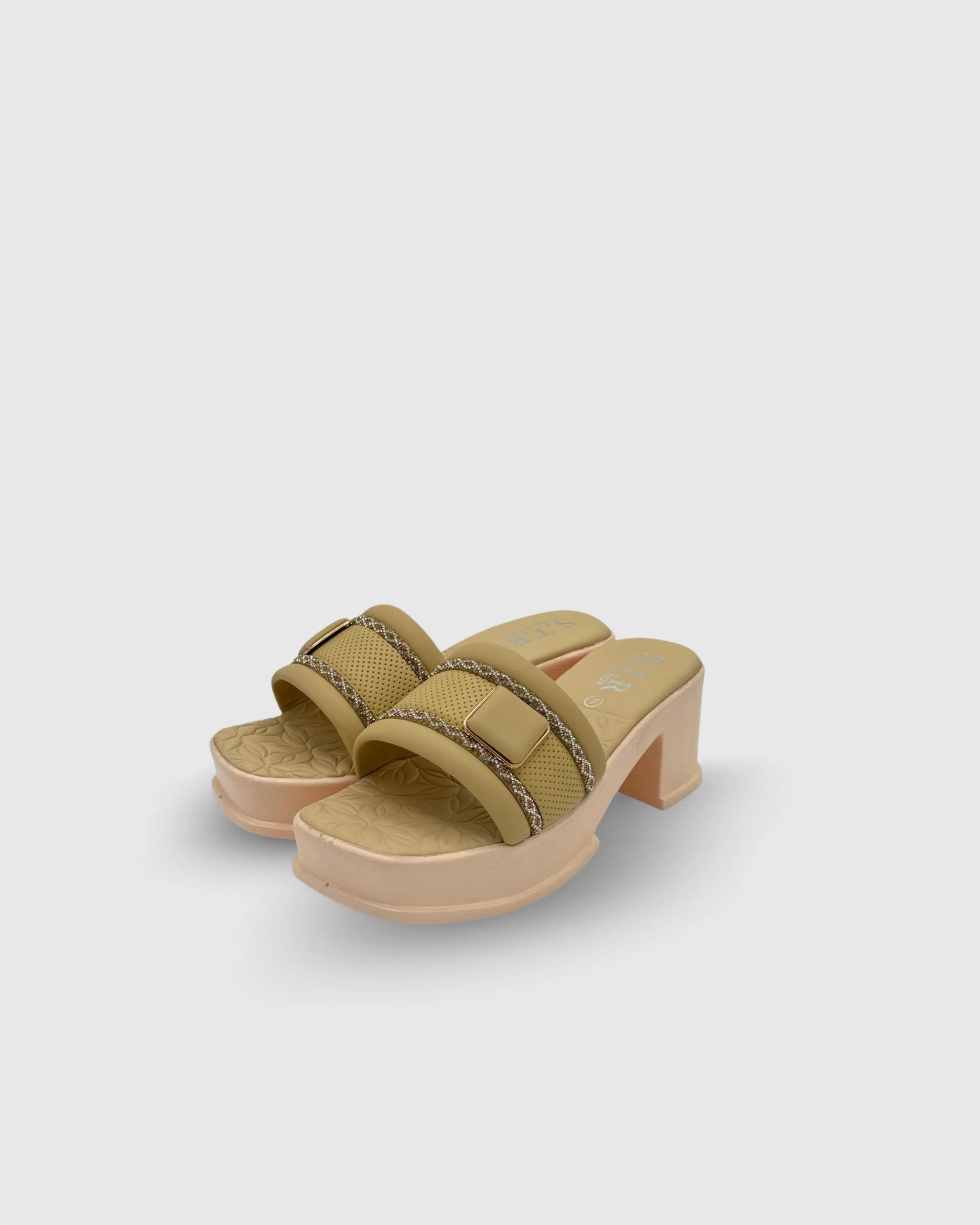 beige comfortable heel slippers for women