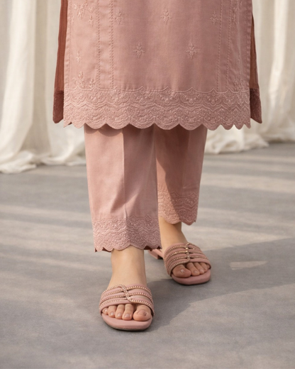 pink fancy flat sandals for women Pakistan - Mag Lifestyle