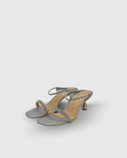Silver High Heel Sandals with fancy lace - Comfortable Heels for Party Wear